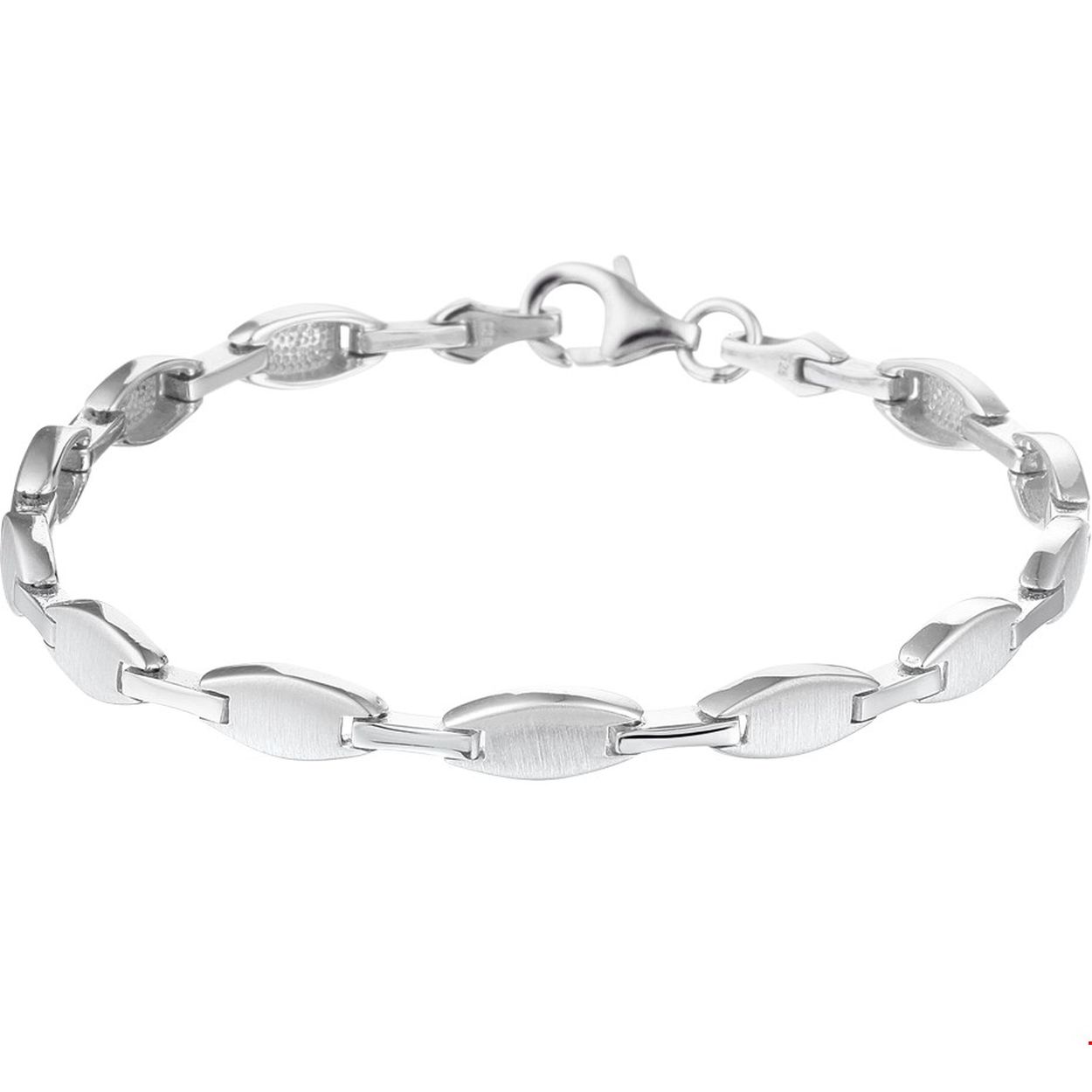 Beschrijving: Gerhodineerd zilveren armband met een poli/matte afwerking. 
Verpakt per: 1
Doelgroep: dames
Breedte: 4.5 mm
Langste lengte: 19 mm