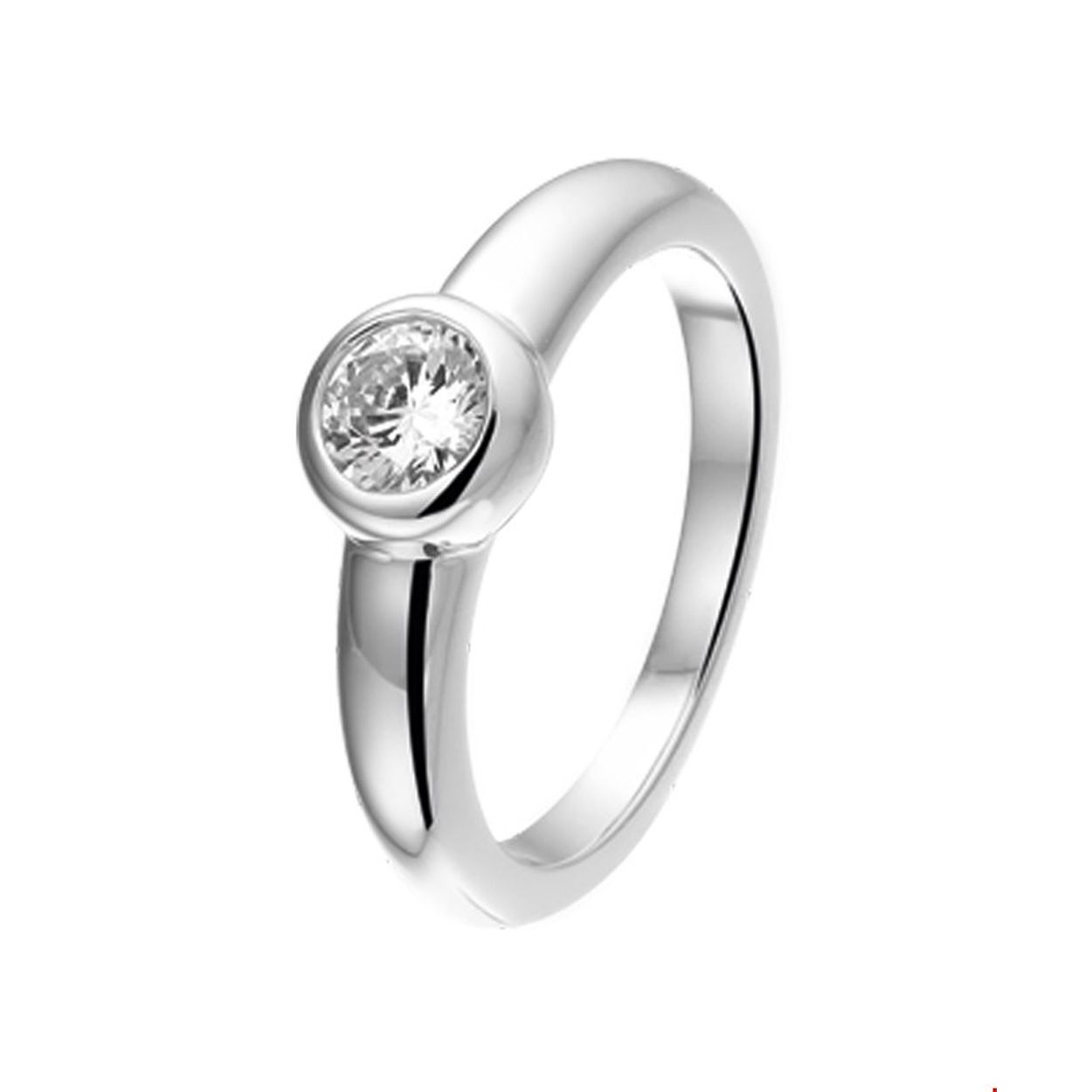 Beschrijving: Gerhodineerd zilveren ring met zirkonia. 
Uniekenummer serie: 26897
Verpakt per: 1
Doelgroep: dames
Ringmaat: 17.50 mm (55)
Breedte: 7 mm
Zetting: solitaire (kastzetting)