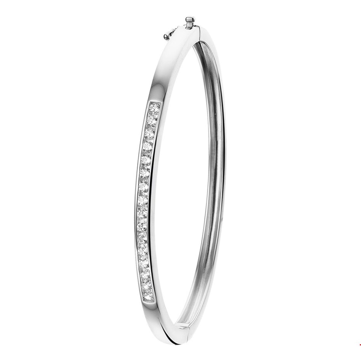 Beschrijving: Gerhodineerd zilveren slavenarmband met zirkonia en een scharnier-sluiting. 
Uniekenummer serie: 32240
Verpakt per: 1
Doelgroep: dames
Breedte: 4 mm
Zetting: alliance (rail zetting)