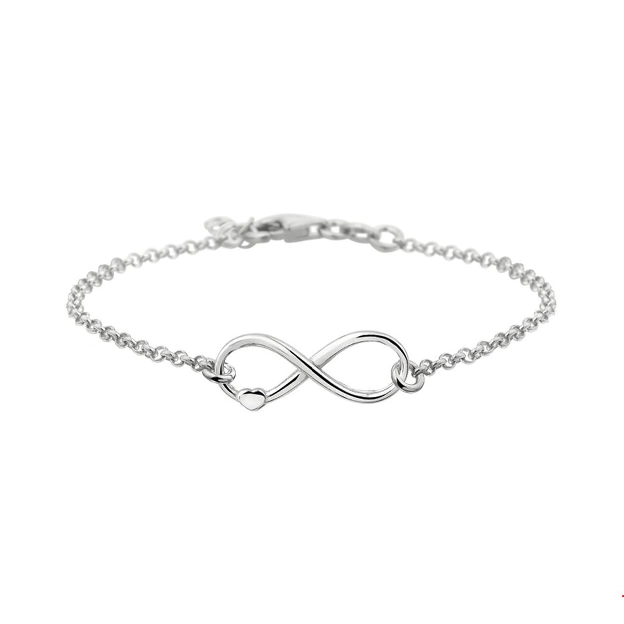 Beschrijving: Infinity is het symbool van nu. Dit fijne armbandje kan daarom echt niet ontbreken in jouw sieraden-stash! Details: Gerhodineerd zilveren armband met infinity teken en een hart. De lengte bedraagt 17cm met 2cm extensie. De schakelbreedte bedraagt 2.0mm. De armband is onderdeel van een set.
Verpakt per: 1
Doelgroep: dames
Breedte: 2 mm
Kortste lengte: 17 mm
Langste lengte: 19 mm