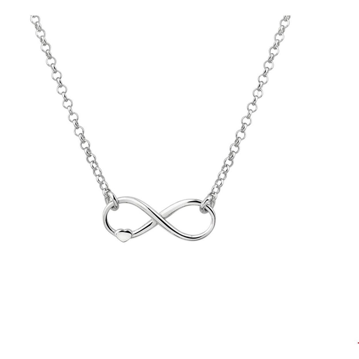 Beschrijving: Infinity is het symbool van nu. Dit fijne collier kan daarom echt niet ontbreken in jouw sieraden-stash! Details: Gerhodineerd zilveren collier met infinity teken en een hart. De lengte bedraagt 40cm met 4cm extensie. De schakelbreedte bedraagt 2.0mm. Het collier is onderdeel van een set.
Verpakt per: 1
Doelgroep: dames
Breedte: 2 mm
Kortste lengte: 40 mm
Langste lengte: 44 mm