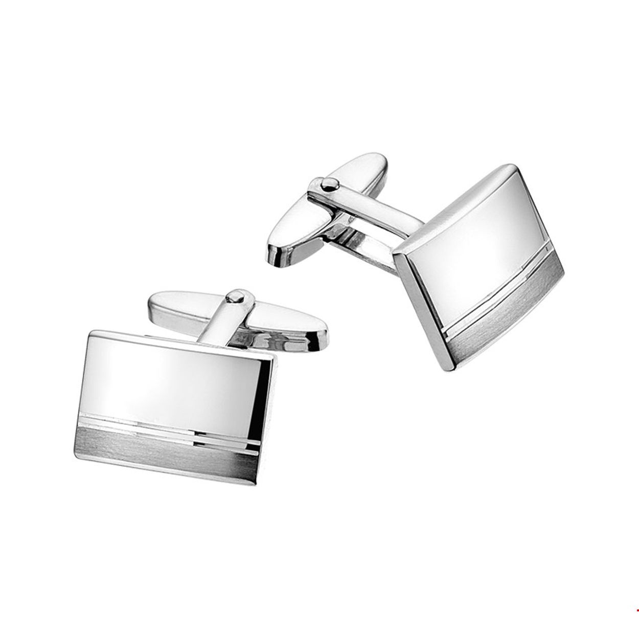 Gerhodineerd zilveren manchetknopen met een poli/matte afwerking. 

Doelgroep: heren
Breedte: 18.5 mm
Hoogte: 12.5 mm