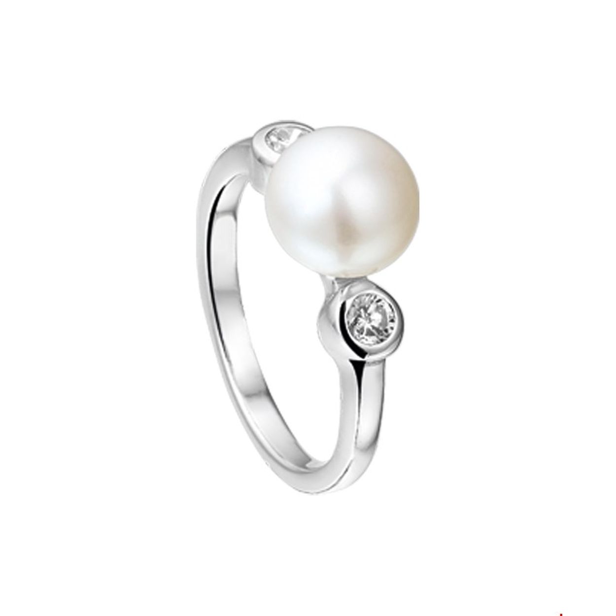 Zilveren dames ring met zoetwaterparel en zirkonia 
Maat :56