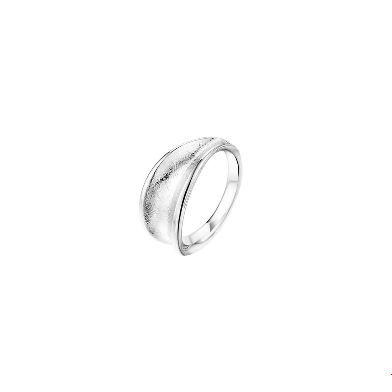 Gerhodineerd zilveren ring met een poli/gescratchte afwerking. 
Uniekenummer serie: 31121
Doelgroep: dames
Ringmaat: 17.75 mm (56)
Breedte: 9 mm