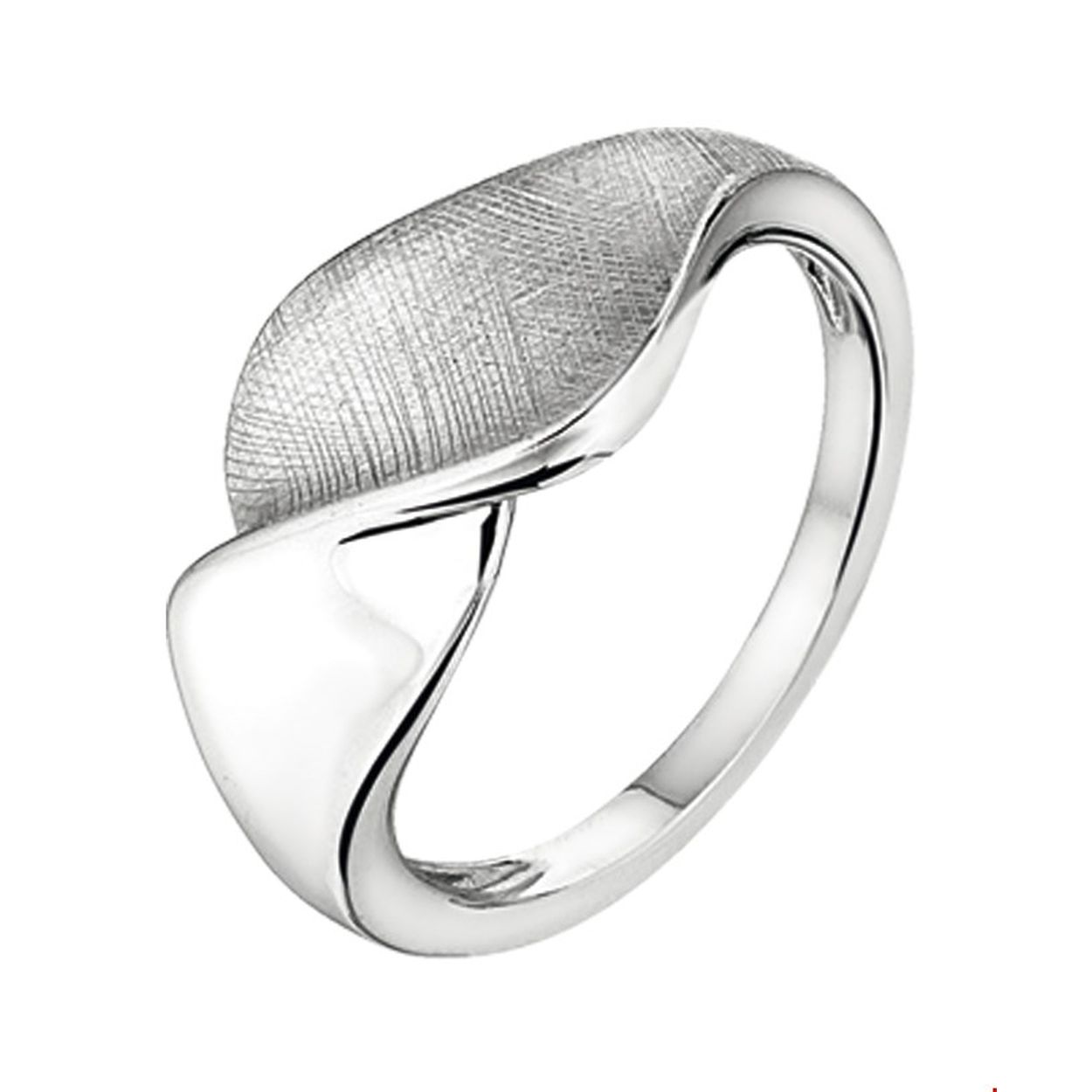 Beschrijving: Gerhodineerd zilveren ring met een poli/mat gescratchte afwerking. De ring is onderdeel van een set. 
Uniekenummer serie: 31123
Verpakt per: 1
Doelgroep: dames
Ringmaat: 18.50 mm (58)
Breedte: 10.5 mm