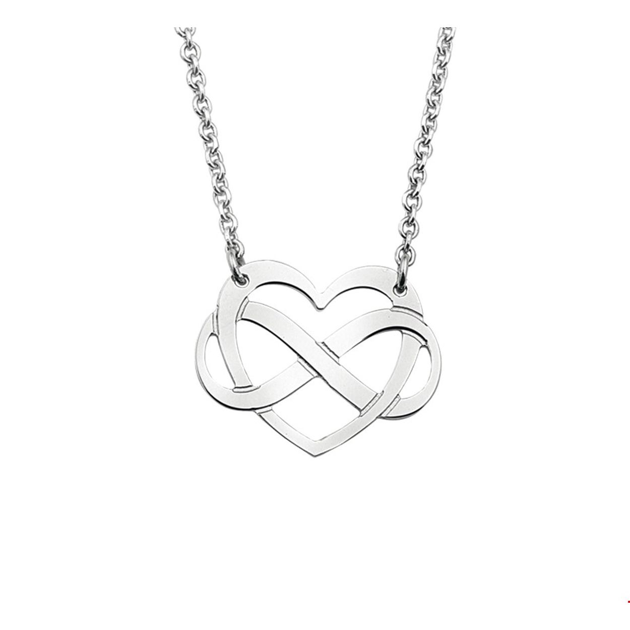 Beschrijving: Gerhodineerd zilveren collier met een hart en infinity teken. De lengte bedraagt 40cm met 4cm extensie en de schakelbreedte is 2.0mm.
Verpakt per: 1
Doelgroep: dames
Breedte: 22.5 mm
Kortste lengte: 40 mm
Langste lengte: 44 mm
Hoogte: 18.5 mm