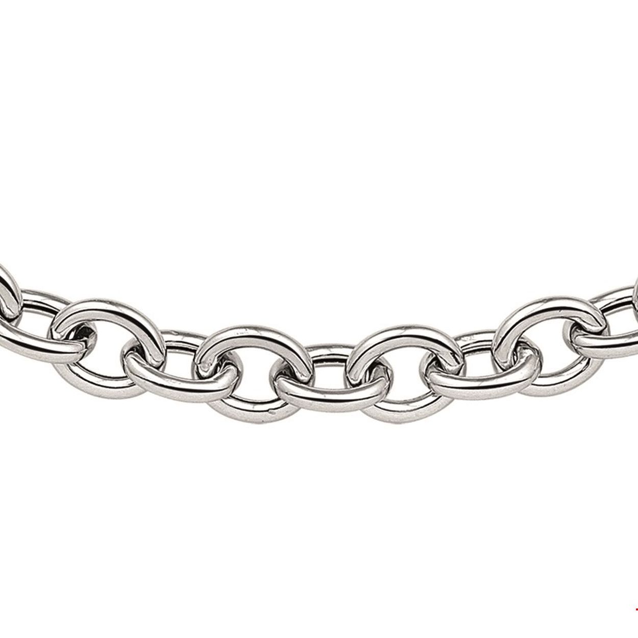 Beschrijving: Gerhodineerd zilveren collier met jasseron schakel. 
Verpakt per: 1
Doelgroep: dames
Breedte: 9 mm
Langste lengte: 45 mm