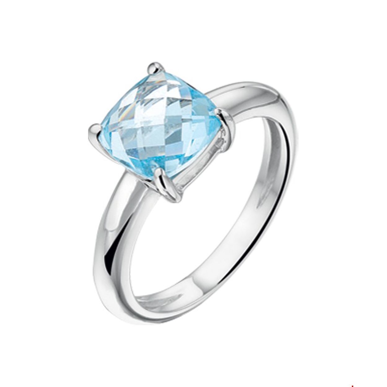 Zilveren dames ring met topaas.
Ringmaat: 17.00 mm (53)
Breedte: 8 mm
Zetting: solitaire (chatonzetting)