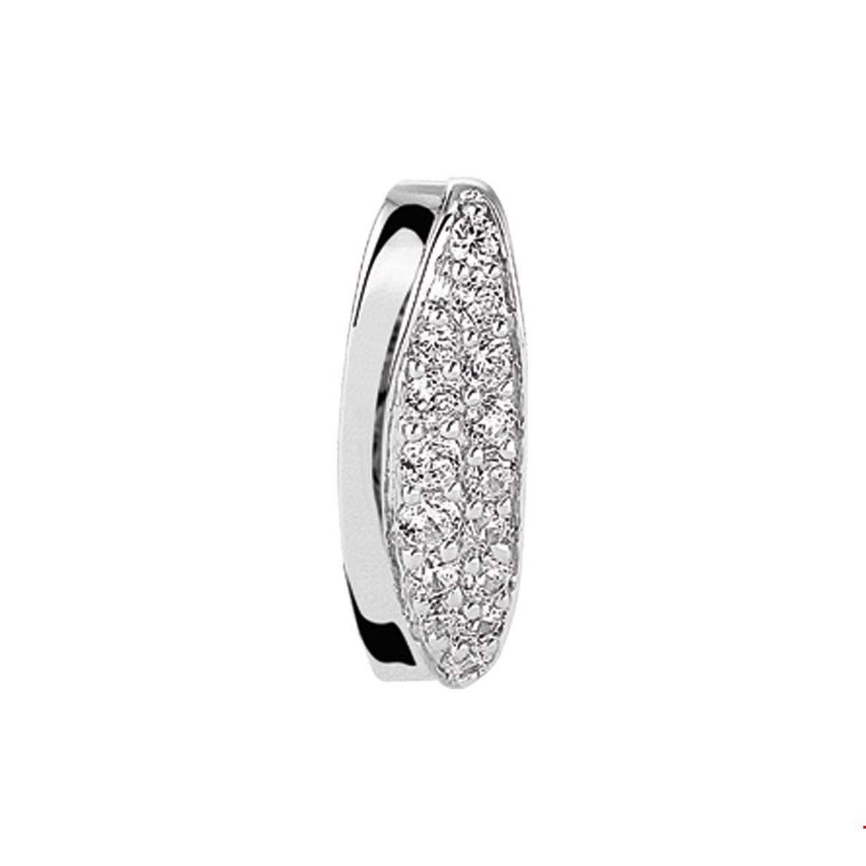 Gerhodineerd zilveren hanger met zirkonia.
Breedte: 7 mm
Hoogte: 19 mm
Zetting: pave