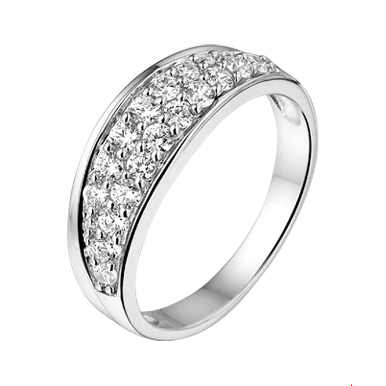 Beschrijving: Gerhodineerd zilveren ring met zirkonia.
Ringmaat: 17.75 mm (56)
Breedte: 6.5 mm
Zetting: pave