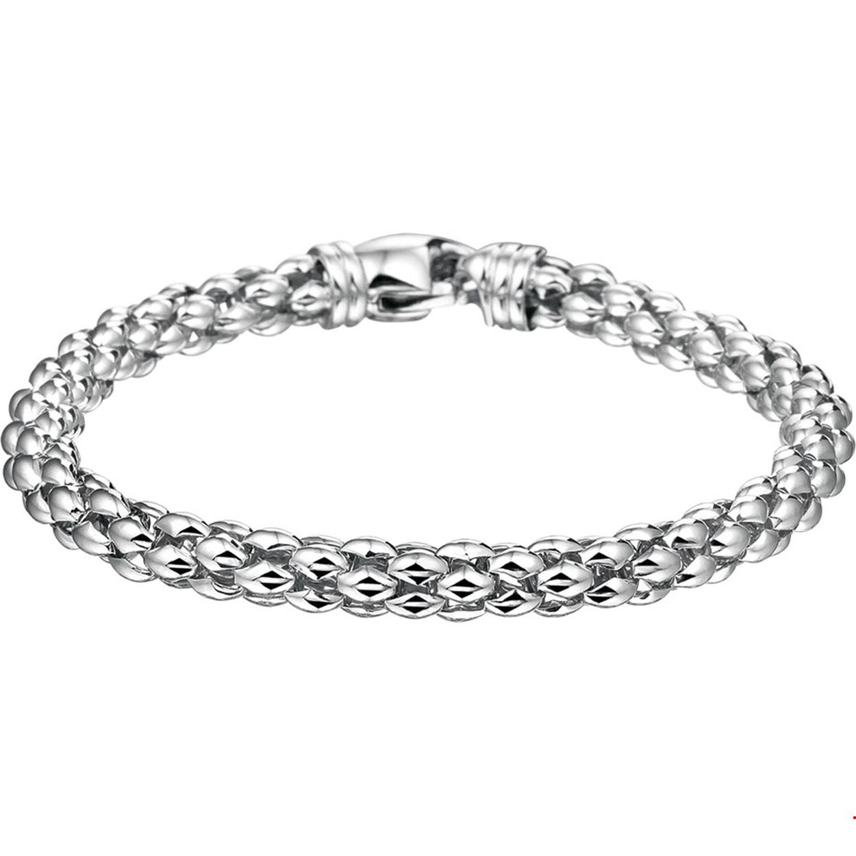 Beschrijving: Gerhodineerd zilveren armband met een poli afwerking. 
Verpakt per: 1
Doelgroep: dames
Breedte: 6 mm
Langste lengte: 19 mm