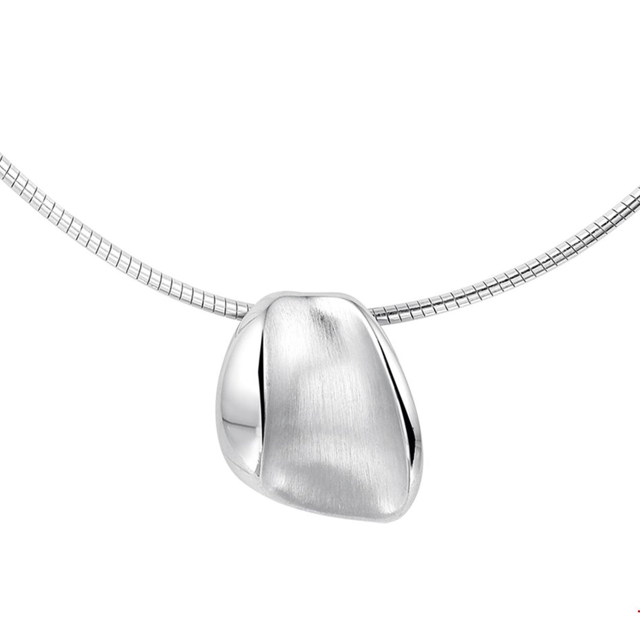 Beschrijving: Gerhodineerd zilveren collier met een poli/gescratchte bewerking. 
Verpakt per: 1
Doelgroep: dames
Breedte: 18 mm
Kortste lengte: 42 mm
Langste lengte: 45 mm
Hoogte: 21.5 mm