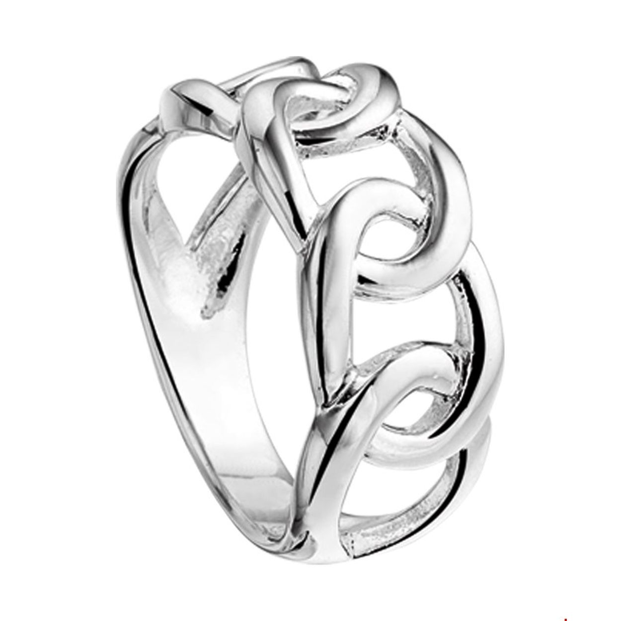 Beschrijving: Gerhodineerd zilveren ring met schakel. 
Uniekenummer serie: 32194
Verpakt per: 1
Doelgroep: dames
Ringmaat: 18.50 mm (58)
Breedte: 9 mm