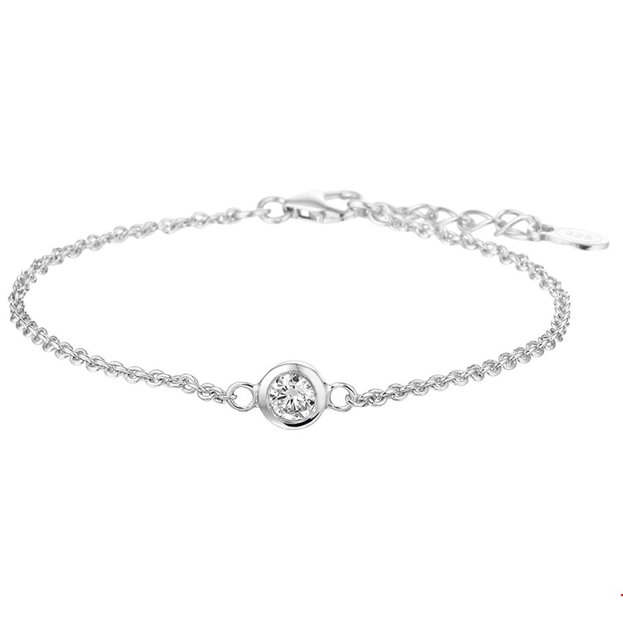 Beschrijving: Gerhodineerd zilveren armband met zirkonia. De lengte bedraagt 16.5cm met 1.5cm extensie en de schakelbreedte is 1.7mm. 
Verpakt per: 1
Doelgroep: dames
Breedte: 1.7 mm
Kortste lengte: 16.5 mm
Langste lengte: 19 mm
Zetting: solitaire (kastzetting)