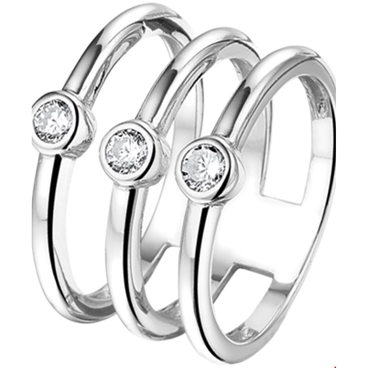 Beschrijving: Gerhodineerd zilveren multi-ring met zirkonia. 
Uniekenummer serie: 32348
Verpakt per: 1
Doelgroep: dames
Ringmaat: 17.75 mm (56)
Breedte: 14.5 mm
Zetting: entourage (kastzetting)