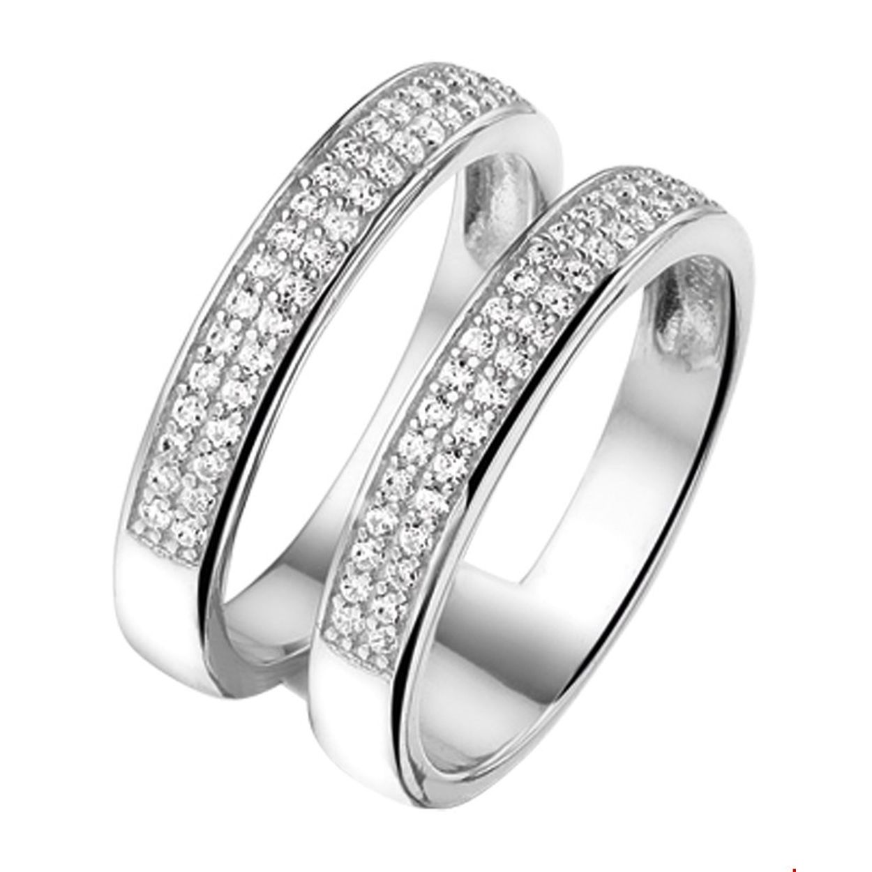 Beschrijving: Gerhodineerd zilveren multi-ring met zirkonia. 
Uniekenummer serie: 32350
Verpakt per: 1
Doelgroep: dames
Ringmaat: 16.50 mm (52)
Breedte: 9.5 mm
Zetting: pave