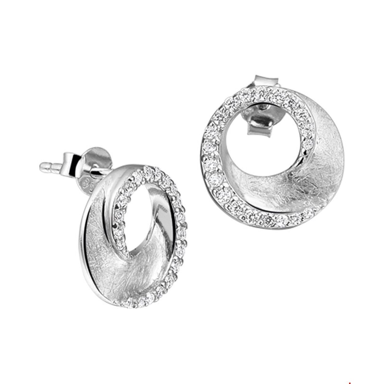 Beschrijving: Gerhodineerd zilveren oorknoppen met zirkonia en een poli/scratch bewerking. 
Verpakt per: 1
Doelgroep: dames
Zetting: entourage (rijzetting)
