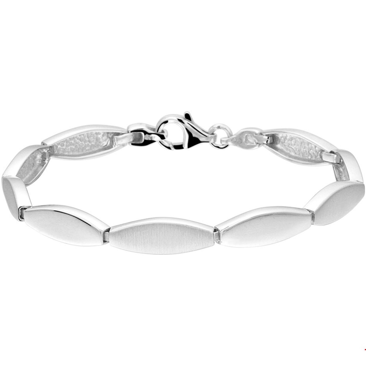 Lengte: 19cm
breedte: 6.5mm
Schakel: fantasie
Materiaal : gerhodineerd zilver 
