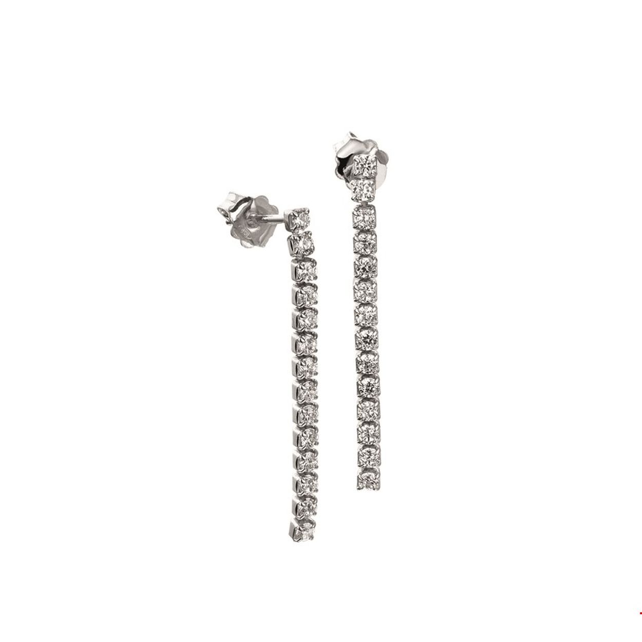 Beschrijving: Gerhodineerd zilveren oorhangers met zirkonia. 
Verpakt per: 1
Doelgroep: dames
Breedte: 2.5 mm
Hoogte: 35 mm
Zetting: alliance (rijzetting)