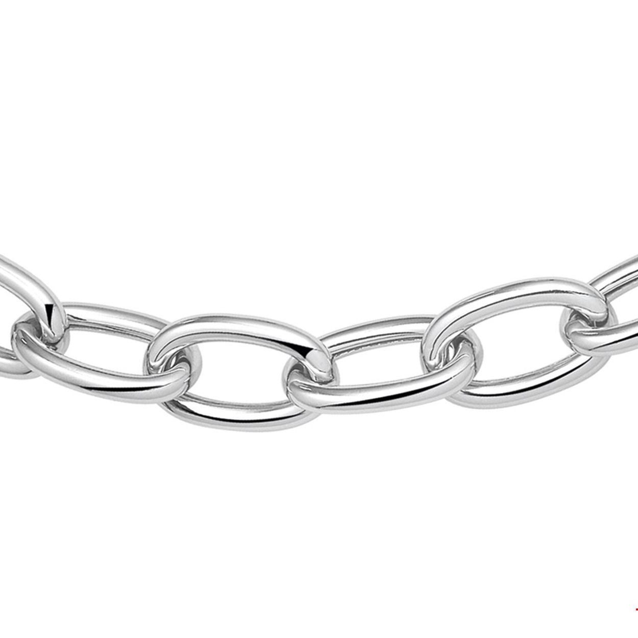 Beschrijving: Gerhodineerd zilveren collier met anker schakel. 
Verpakt per: 1
Doelgroep: dames
Breedte: 11 mm
Langste lengte: 48 mm