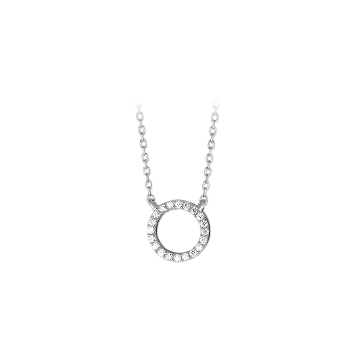 De collier is gemaakt van gerhodineerd zilver en is zilverkleurig. Het is een sieraad voor dames.
