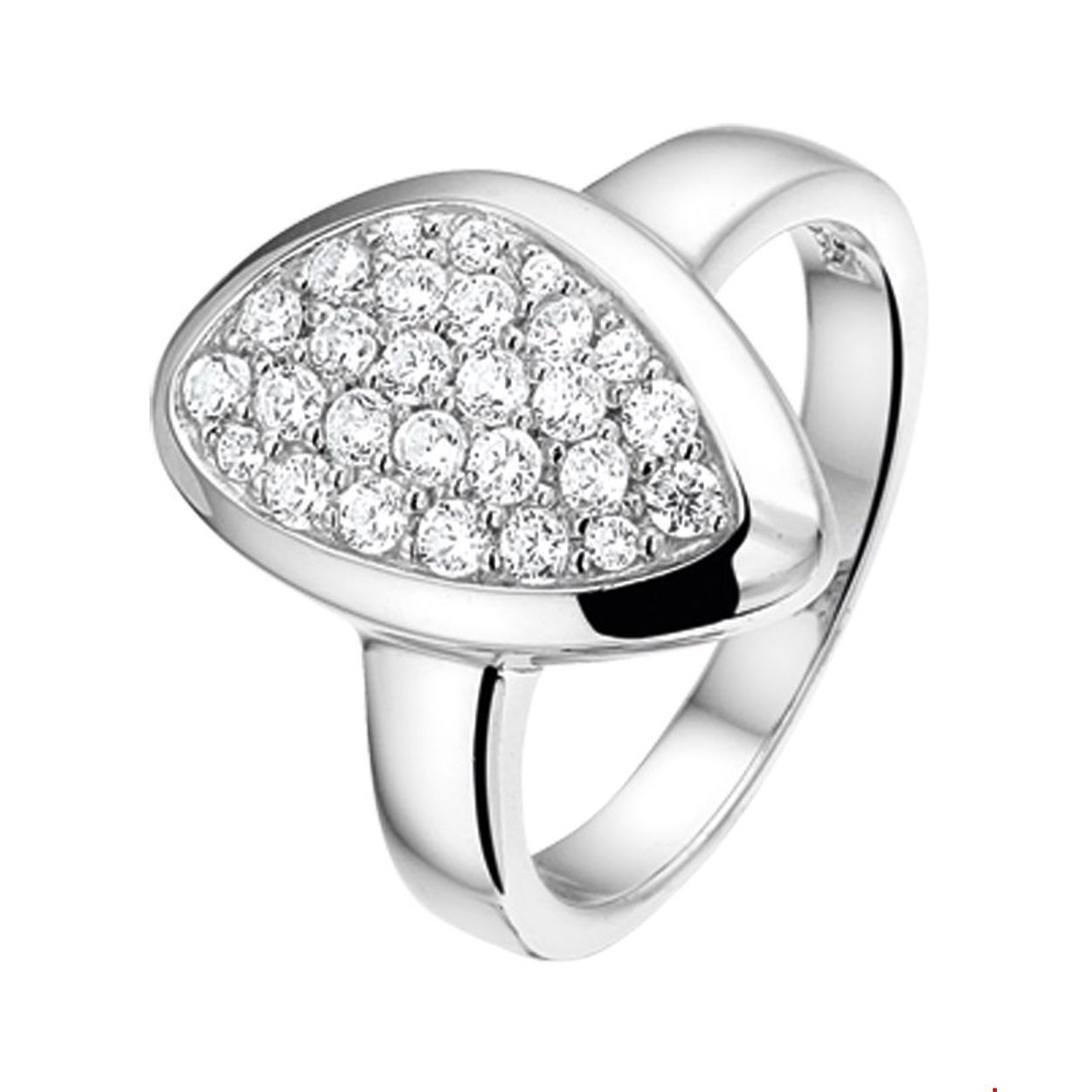 Beschrijving: Gerhodineerd zilveren ring met zirkonia. 
Uniekenummer serie: 33367
Doelgroep: dames
Ringmaat: 17.25 mm (54)
Breedte: 16.5 mm
Zetting: pave