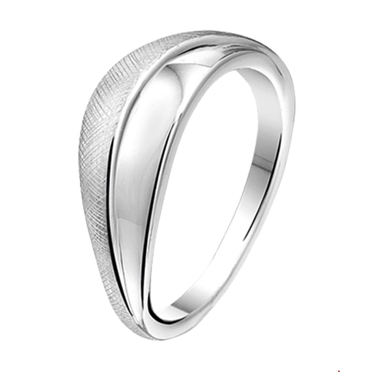 Beschrijving: Gerhodineerd zilveren ring met een poli/gescratchte bewerking. 
Uniekenummer serie: 33389
Verpakt per: 1
Doelgroep: dames
Ringmaat: 19.00 mm (60)
Breedte: 6.5 mm