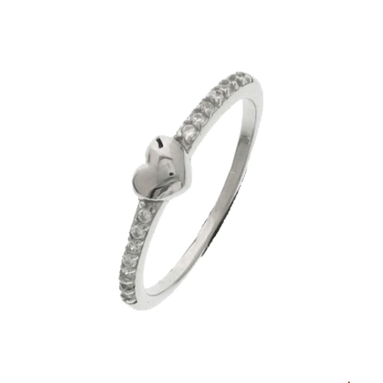 Beschrijving: Gerhodineerd zilveren ring met een hart en zirkonia. 
Uniekenummer serie: 33816
Verpakt per: 1
Doelgroep: dames
Ringmaat: 17.25 mm (54)
Breedte: 4 mm
Zetting: entourage (rijzetting)