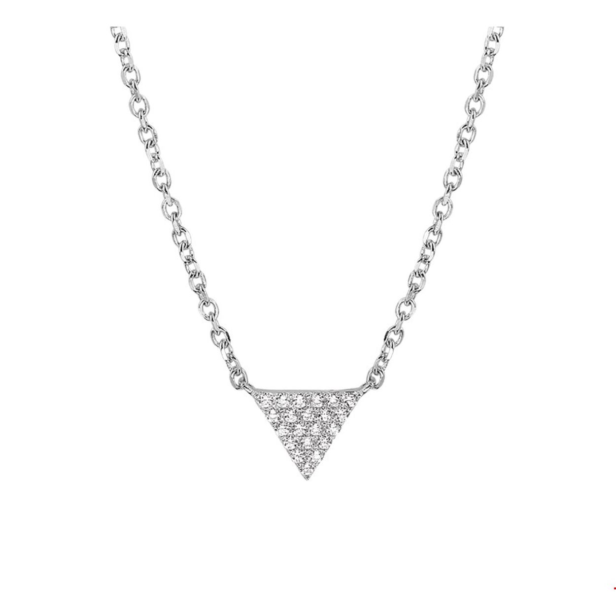 Beschrijving: Gerhodineerd zilveren collier met een driehoekje van zirkonia. De lengte bedraagt 40.5cm met 5cm extensie. 
Verpakt per: 1
Doelgroep: dames
Breedte: 12.5 mm
Kortste lengte: 40.5 mm
Langste lengte: 41 mm
Hoogte: 8 mm
Zetting: pave