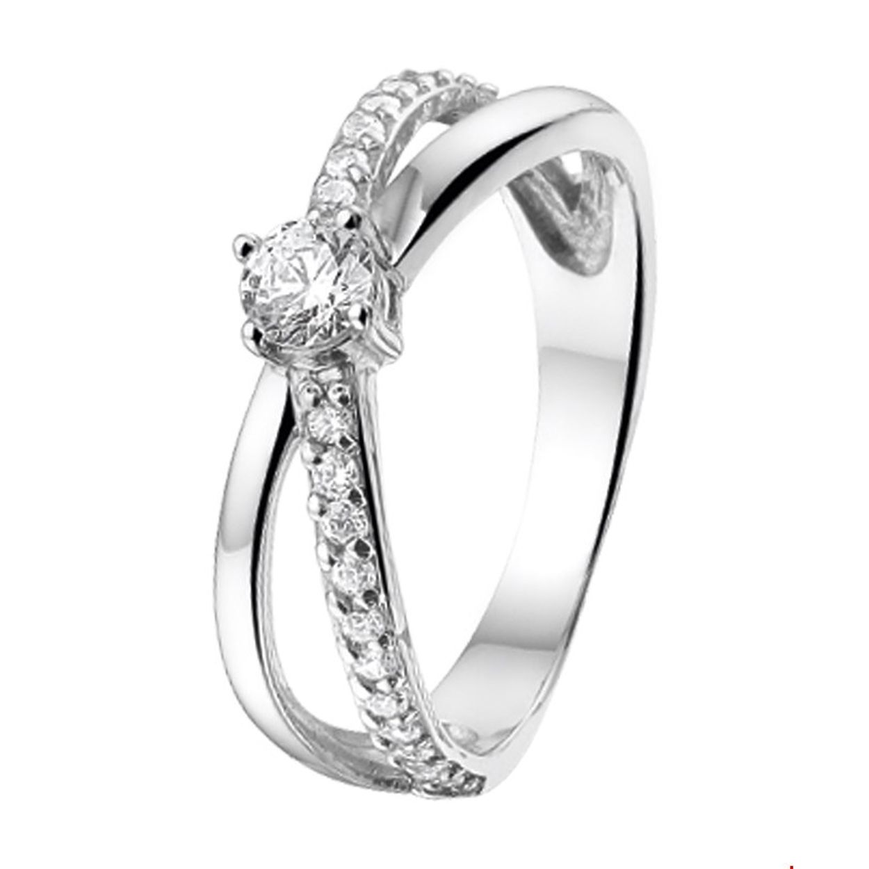 Gerhodineerde zilveren ring met zirkonia. 

Ringmaat: 18.50 mm (58)
Breedte: 6.5 mm
Zetting: rijzetting