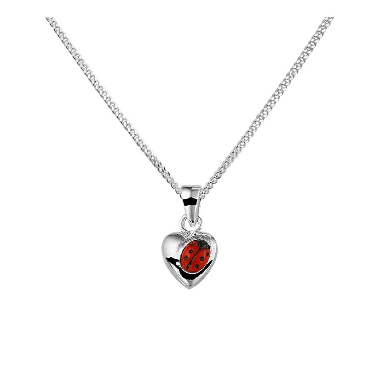 De collier is gemaakt van gerhodineerd zilver en is roodkleurig. Het is een sieraad voor meisjes.