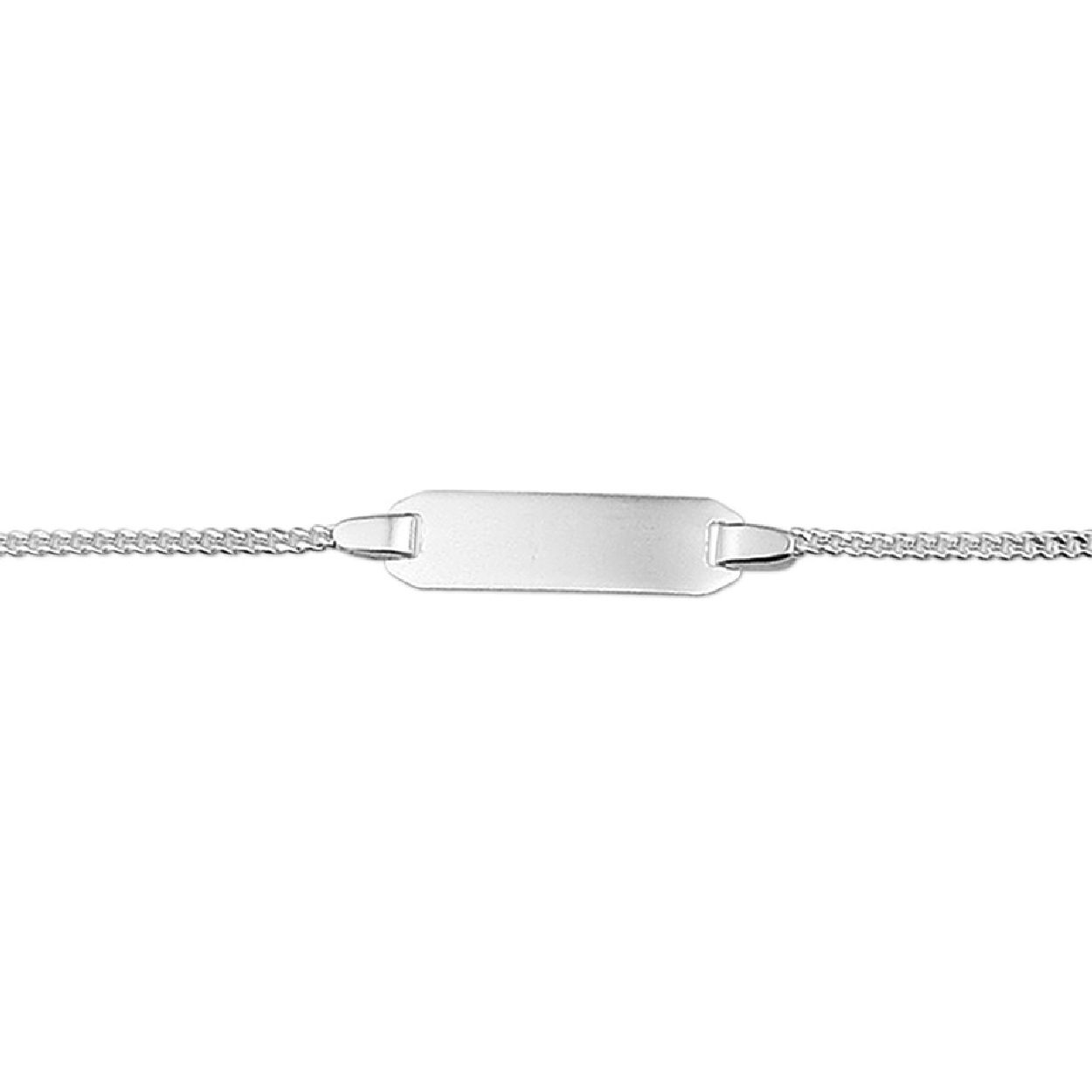 De armband is gemaakt van gerhodineerd zilver en is zilverkleurig. Het is een sieraad voor kinderen.