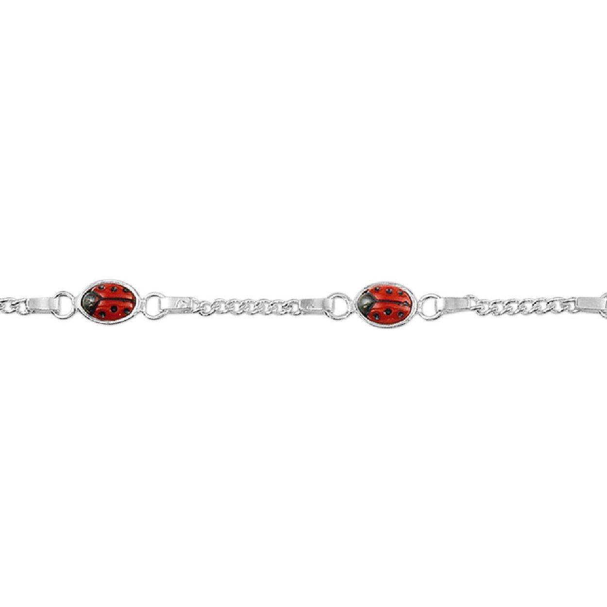 De armband is gemaakt van gerhodineerd zilver en is roodkleurig. Het is een sieraad voor kinderen.