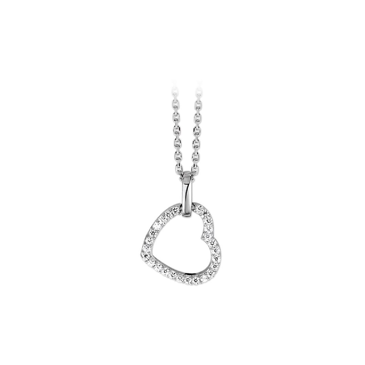 De collier is gemaakt van gerhodineerd zilver en is zilverkleurig. Het is een sieraad voor dames.