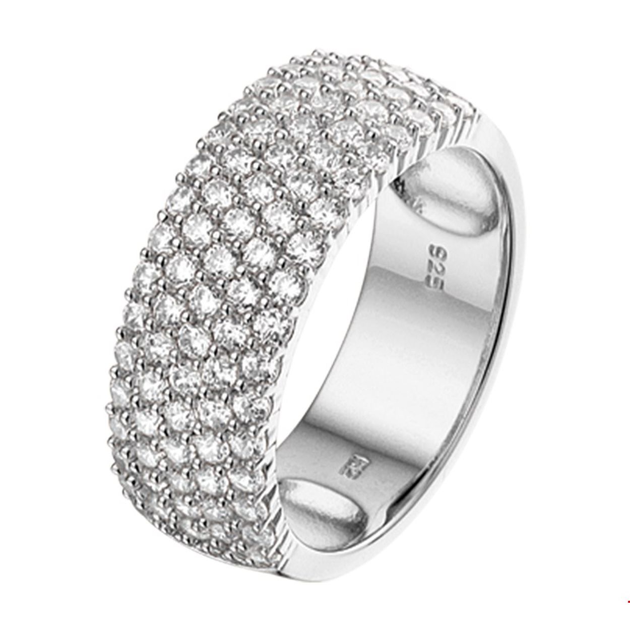 Beschrijving: Gerhodineerd zilveren ring met zirkonia.