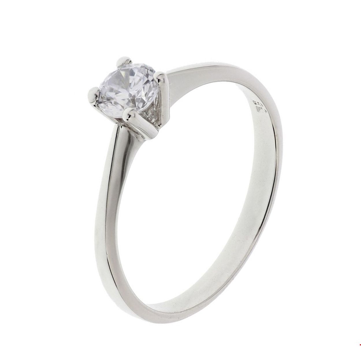  Gerhodineerd zilveren ring met zirkonia. 
Ringmaat: 19.00 mm (60)
Breedte: 5.5 mm
Zetting: solitaire (chatonzetting)