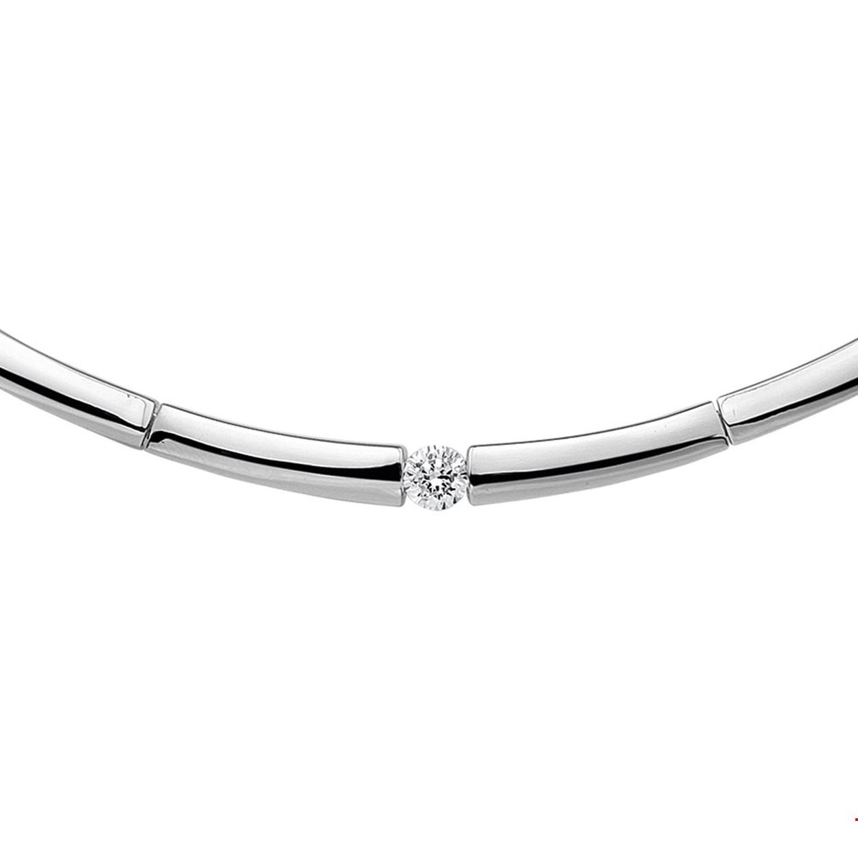 Gerhodineerd zilveren collier met zirkonia. De lengte bedraagt 50cm. De schakelbreedte is 5.0mm.