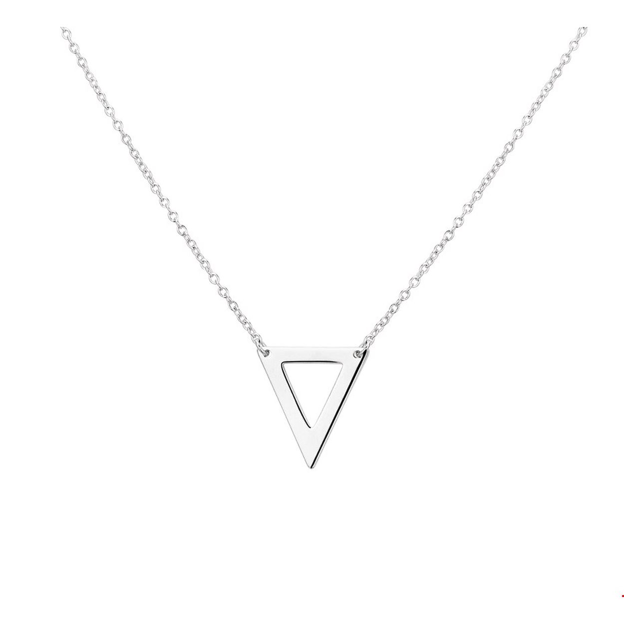 Beschrijving: Gerhodineerd zilveren collier met een driehoek. De lengte bedraagt 41cm met 4cm extensie. 
Verpakt per: 1
Doelgroep: dames
Breedte: 13.5 mm
Kortste lengte: 41 mm
Langste lengte: 45 mm
Hoogte: 15 mm