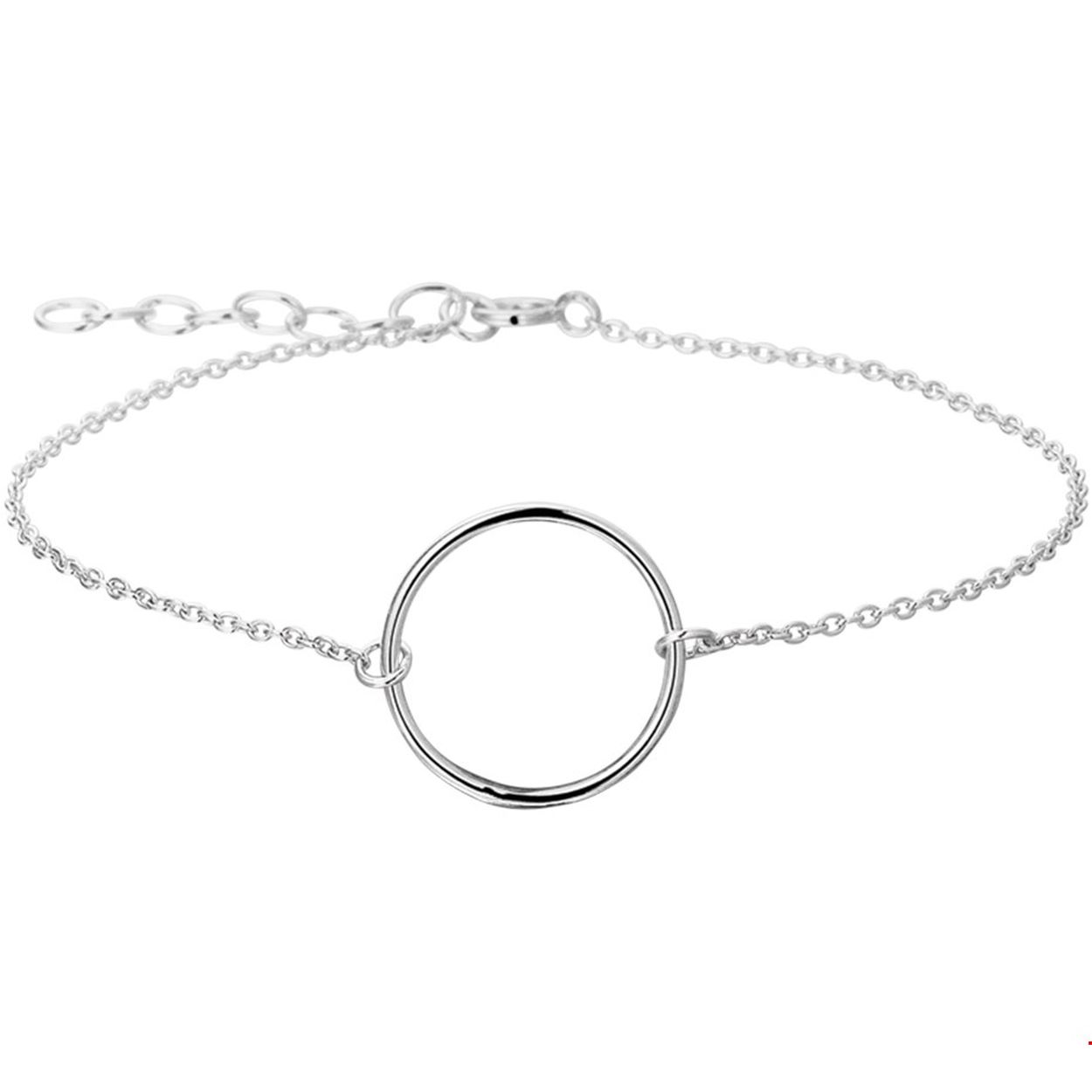 Beschrijving: Gerhodineerd zilveren armband met een open cirkel. De lengte bedraagt 16.5cm met 2.5cm extensie. 
Verpakt per: 1
Doelgroep: dames
Breedte: 15 mm
Kortste lengte: 16.5 mm
Langste lengte: 19 mm