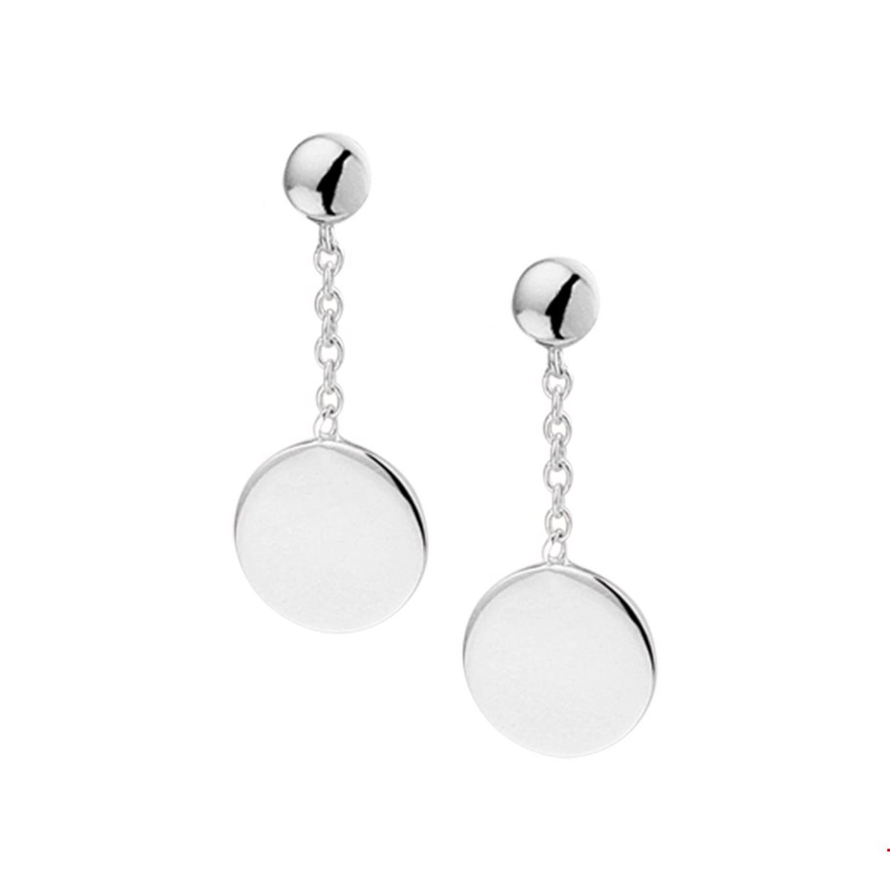 Zilver gerhodineerde  met een plat rondje eraan.
Hoogte: 22 mm