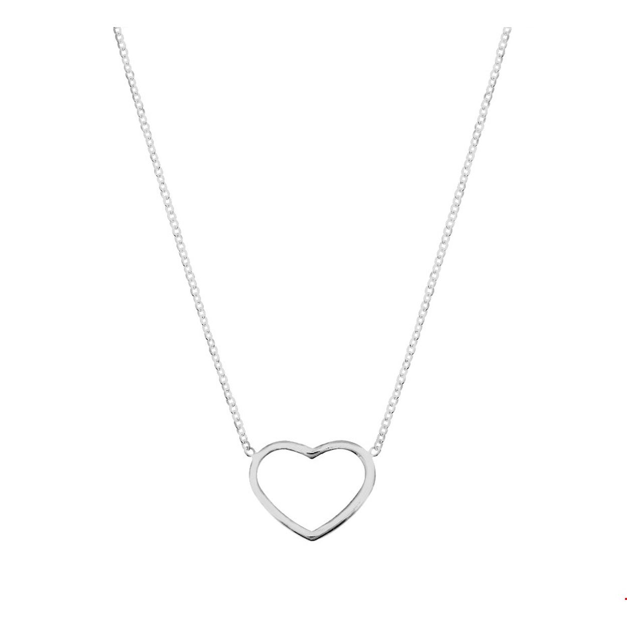 Beschrijving: Gerhodineerd zilveren collier met open hartje. De lengte bedraagt 41cm met 5cm extensie en de schakelbreedte is 1.3mm. 
Verpakt per: 1
Doelgroep: dames
Breedte: 15.5 mm
Kortste lengte: 41 mm
Langste lengte: 46 mm
Hoogte: 12.5 mm