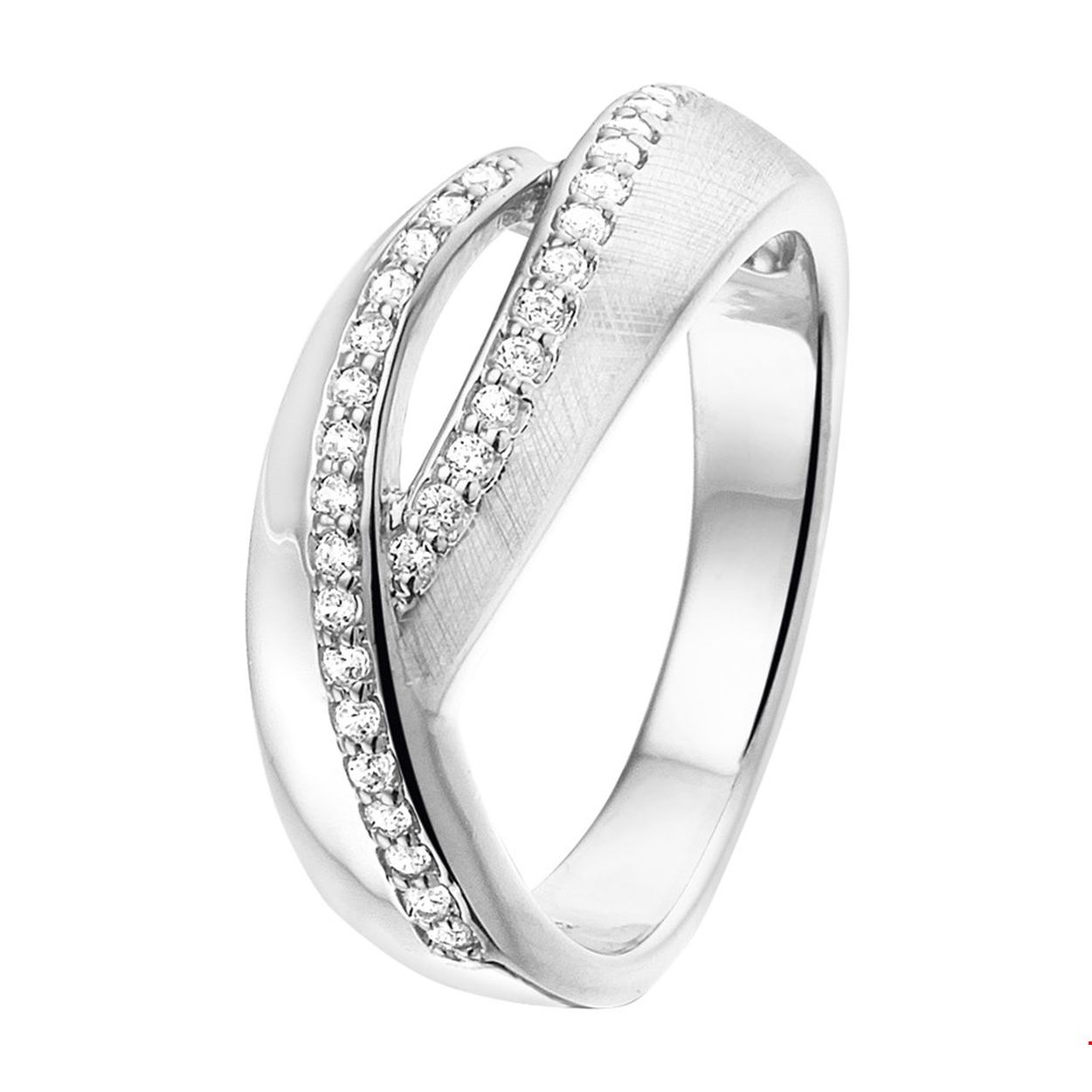 Gerhodineerd zilveren ring met zirkonia.