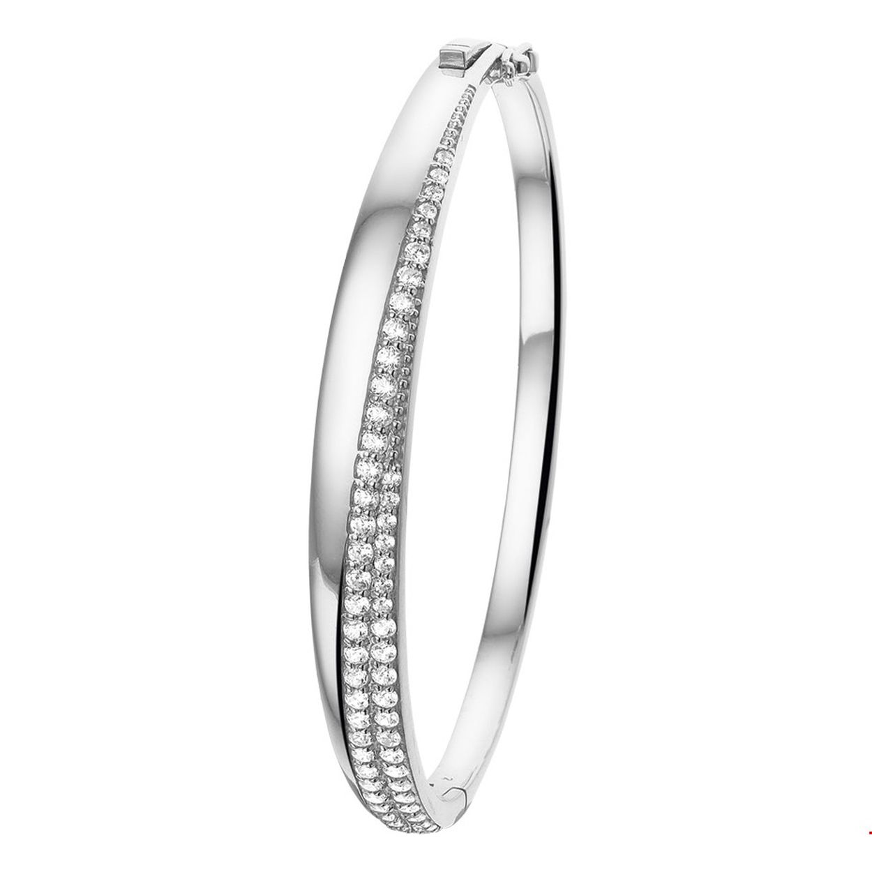 Gerhodineerd zilveren bangle met zirkonia.