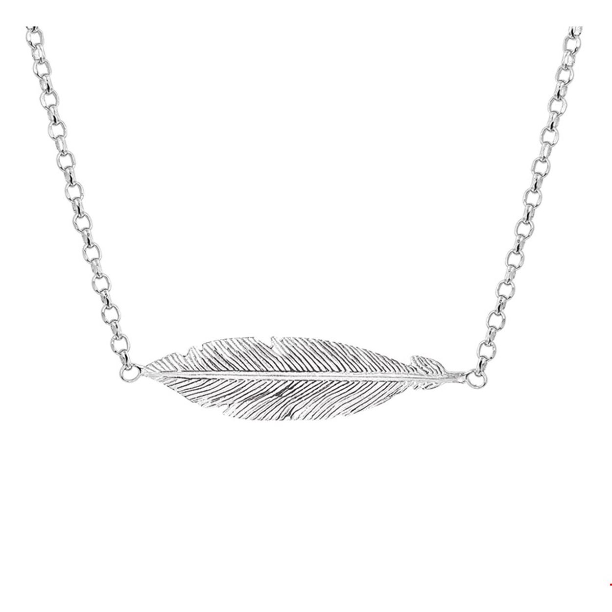 Beschrijving: Gerhodineerd zilveren collier met een veer. Het collier is onderdeel van een set en de lengte bedraagt 36cm met 4cm extensie. De schakelbreedte bedraagt 1.8mm. 
Verpakt per: 1
Doelgroep: dames
Breedte: 8 mm
Kortste lengte: 36 mm
Langste lengte: 40 mm
Hoogte: 30 mm