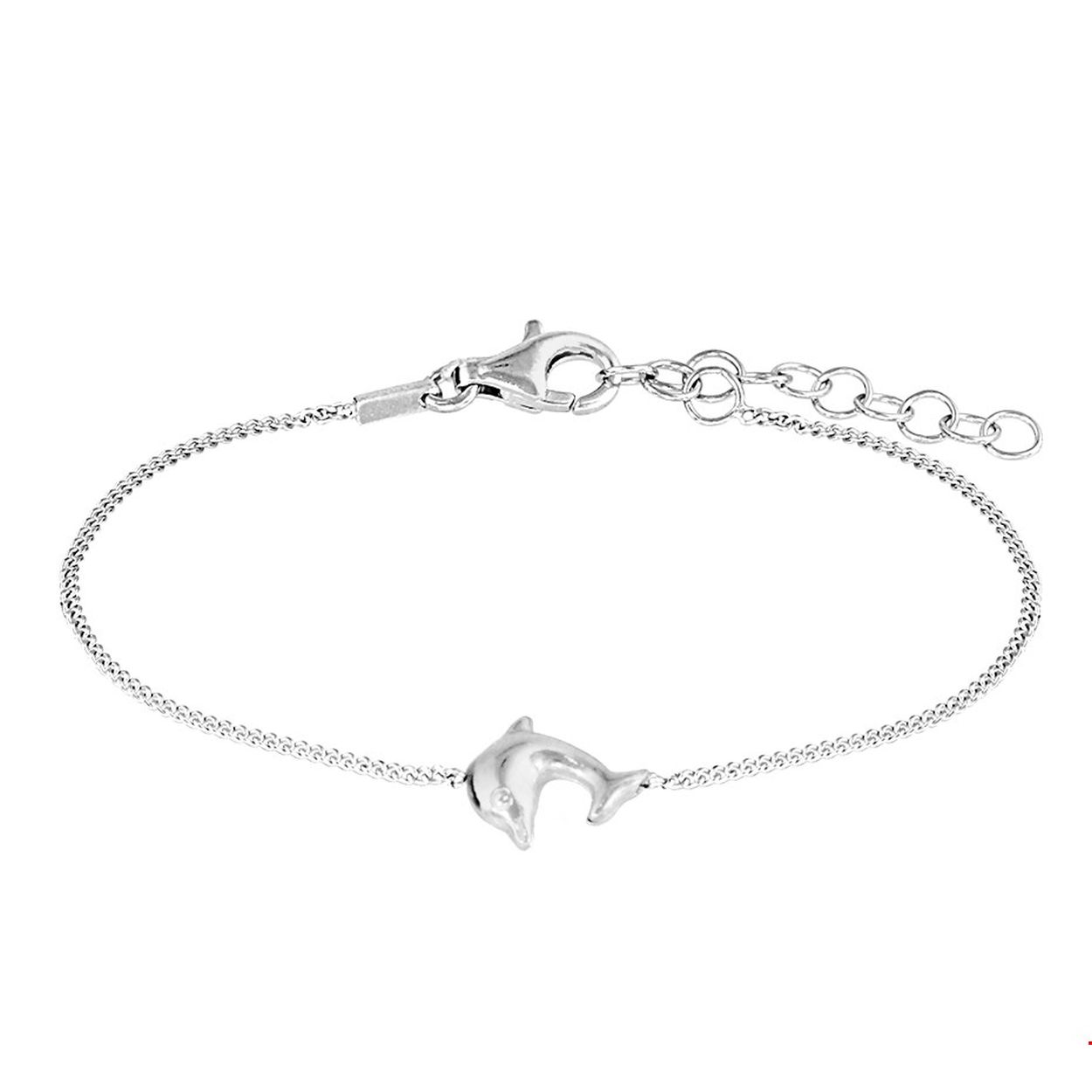 Beschrijving: Gerhodineerd zilveren armband met dolfijn. De lengte bedraagt 13cm met 3cm extensie en de schakelbreedte is 1mm.
Doelgroep: meisjes
Breedte: 1 mm
Kortste lengte: 13 mm
Langste lengte: 16 mm