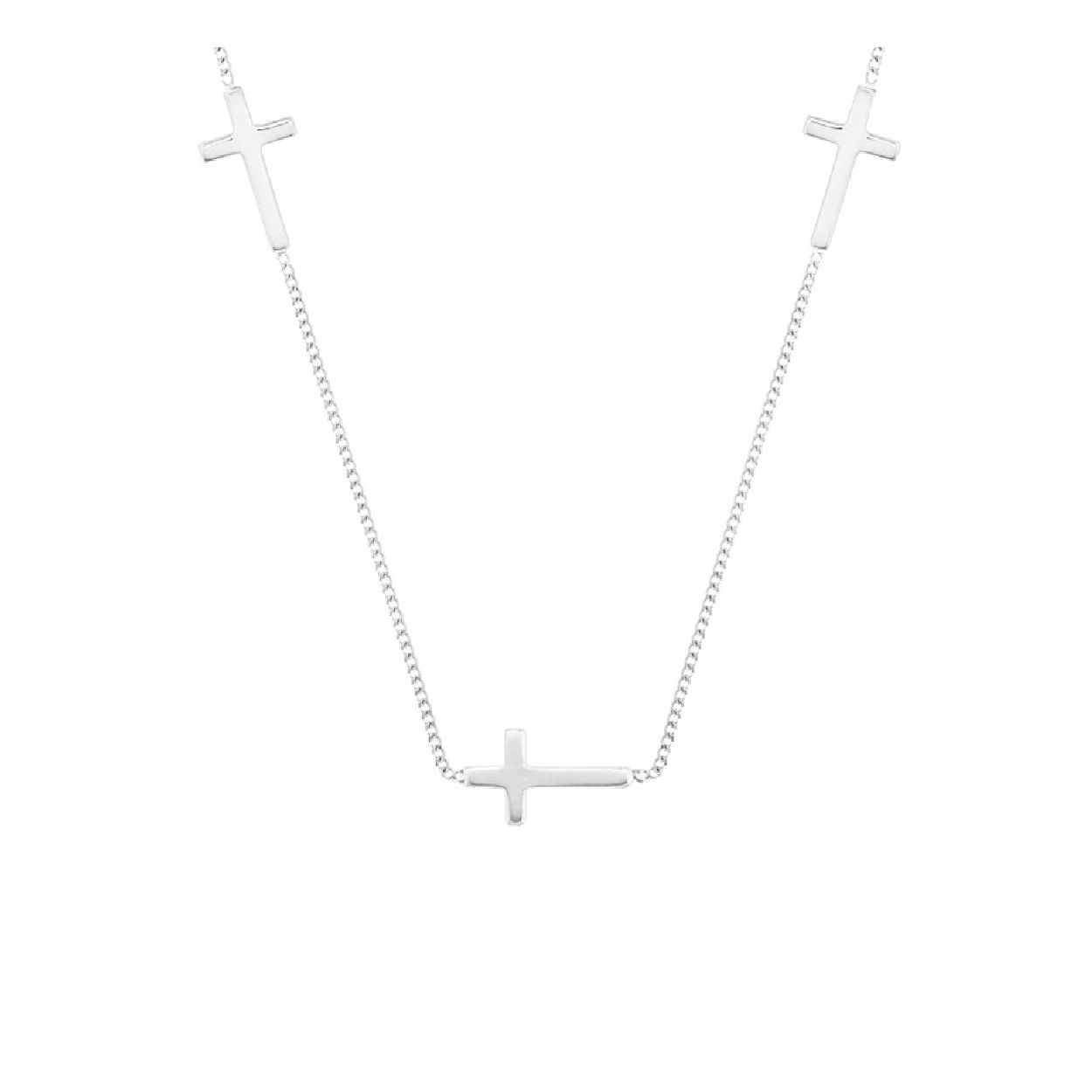 De collier is gemaakt van gerhodineerd zilver en is zilverkleurig. Het is een sieraad voor dames.