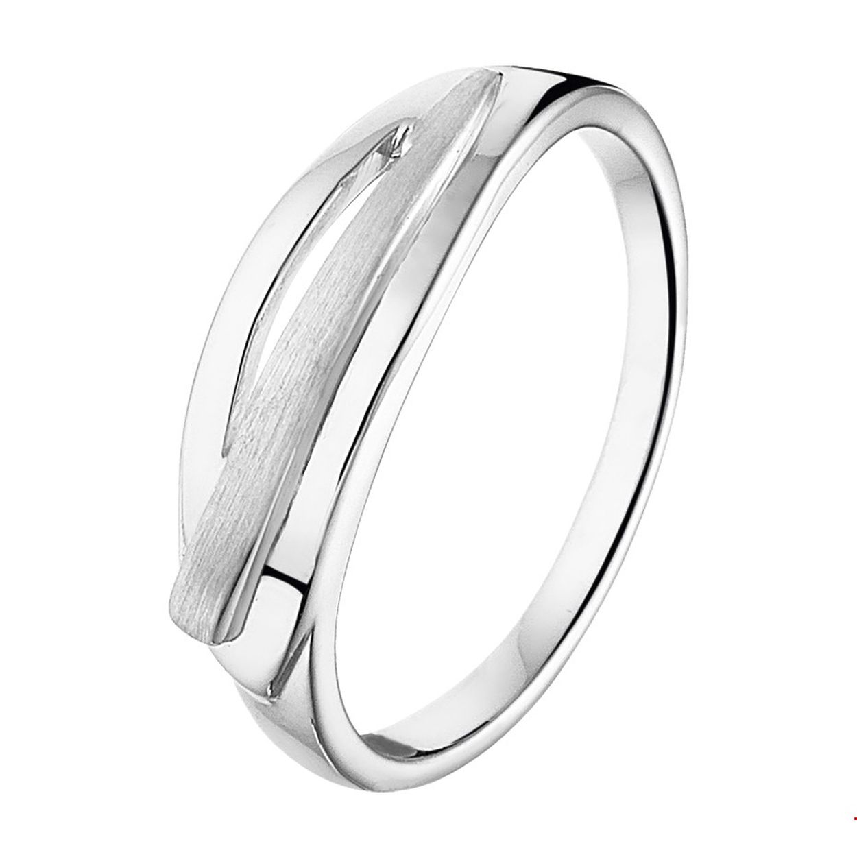 Zilveren damesring die uitgevoerd is in het poli mat en een elegante uitstraling heeft. De ring is perfect te combineren met identiek gevormde sieraden uit onze collectie zo maak je er zo een elegante set van! De ring is afgewerkt met een rhodiumlaag die het sieraad beschermt tegen krassen en slijtage voor een langdurige glans.