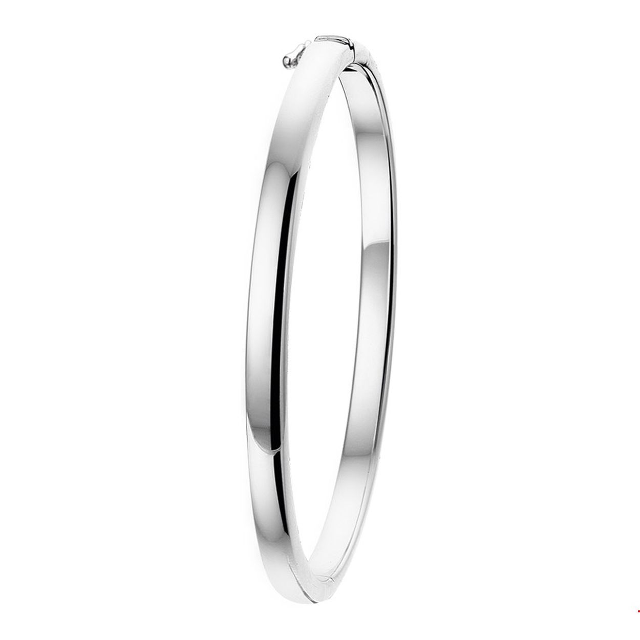 zilveren bangle met bolle buis en scharnier, 4mm breed. diameter is 56mm