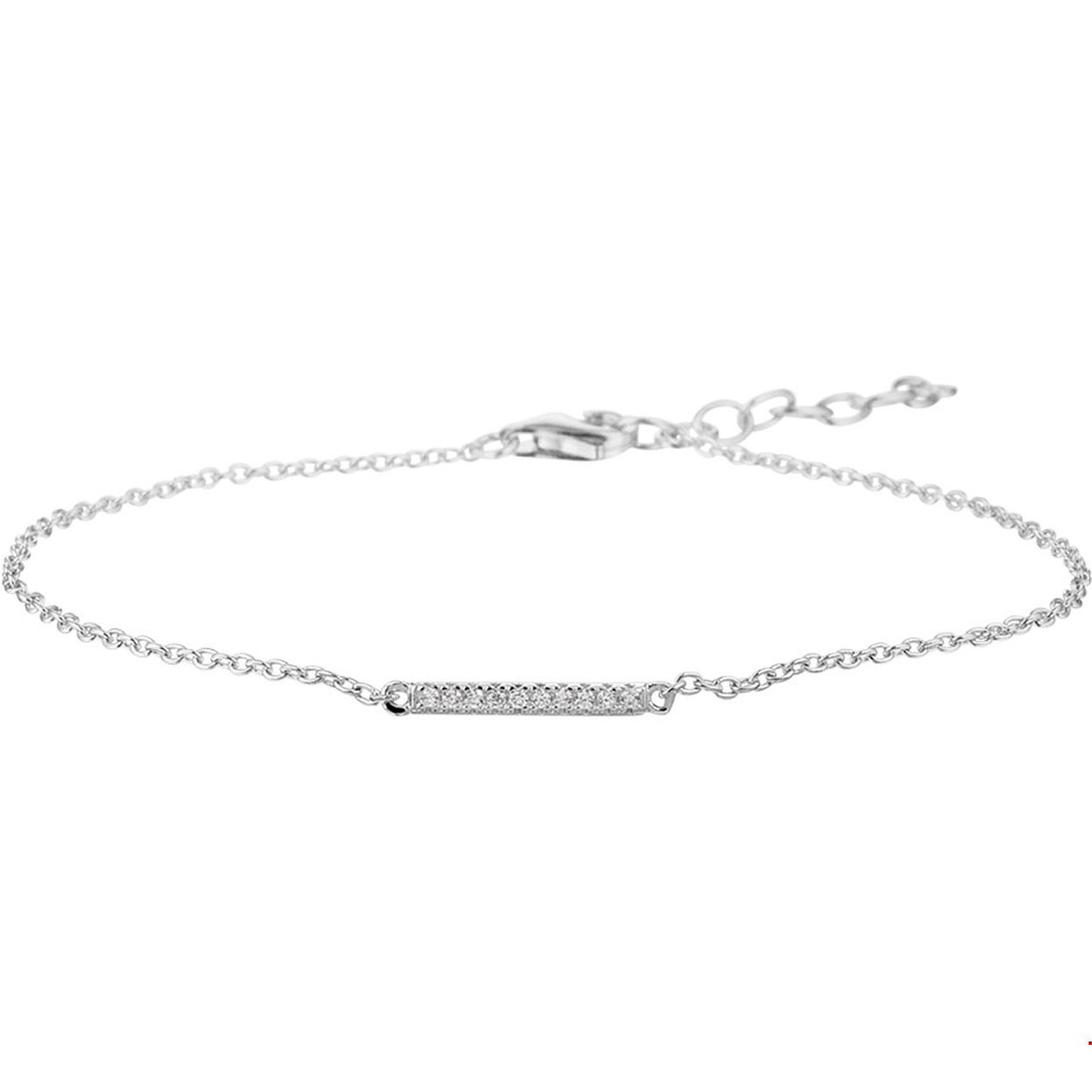 Lengte: 16.5cm tot 19cm
Schakelbreedte: 1.2mm
Afmeting balkje: 15mm x 1.5mm
Materiaal: gerhodineerd zilver 
Steen: zirkonia