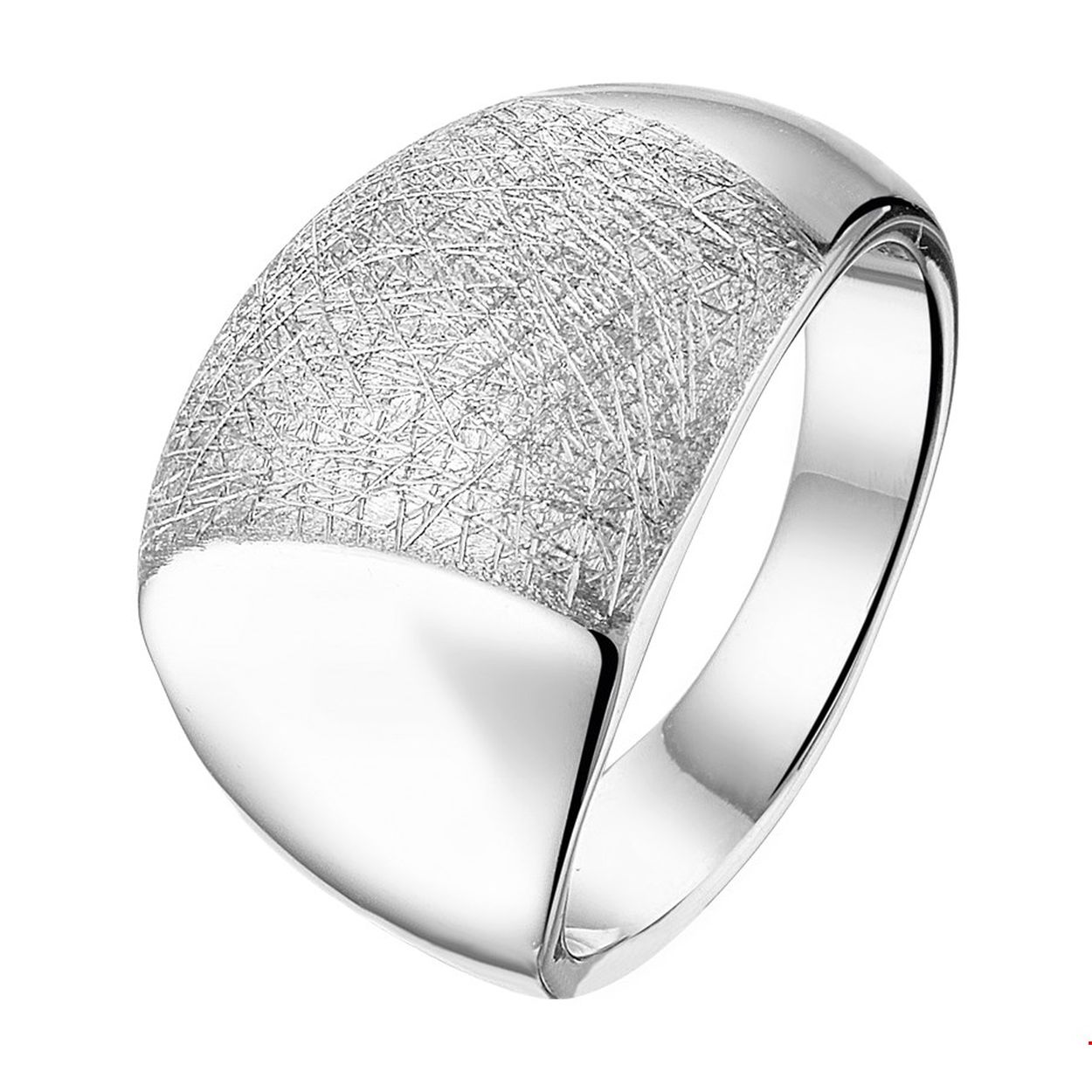 Gerhodineerd zilveren ring met een gescratchte afwerking.
De ring is onderdeel van een set.
Ringmaat: 17.75 mm (56)
Breedte: 14 mm